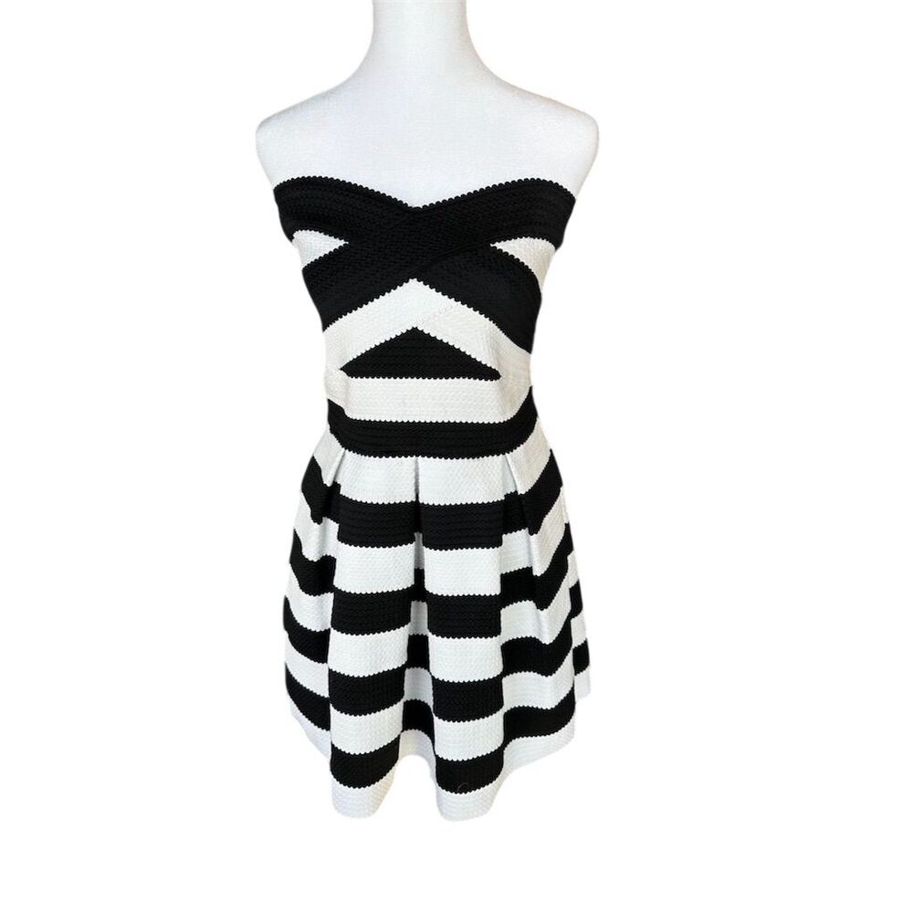 Express Women's Strapless Bandage Cocktail Dress Black & White Striped S